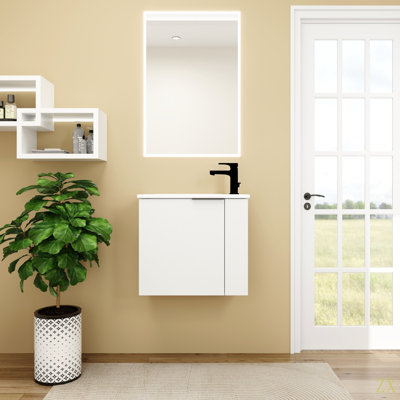 Meuble-lavabo avec lavabo 22 po pour petite salle de bain, meuble-lavabo flottant avec porte à fermeture en douceur, petit meuble-lavabo avec lavabo, 22 po x 13 po (KD-Packing)