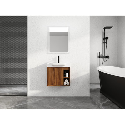 Meuble-lavabo moderne 24 po avec lavabo. Porte à fermeture en douceur, fabrication en contreplaqué. , -. Armoire et évier en céramique à fixation murale de style contemporain. Construire,. Jumeler
