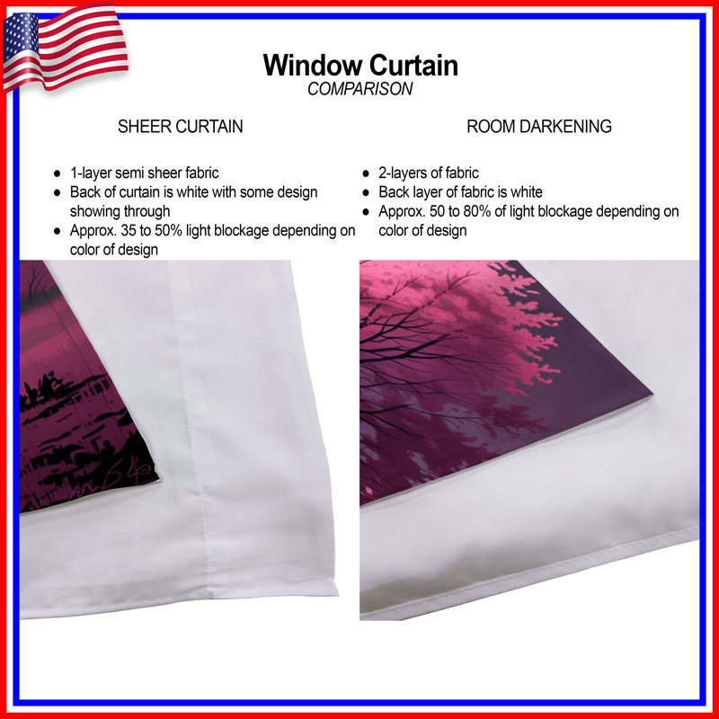Pink Forest With Deer Window Curtains Landscape Sheer & Room Darkening - 2 Panels, 56in x 76in - 2 panels