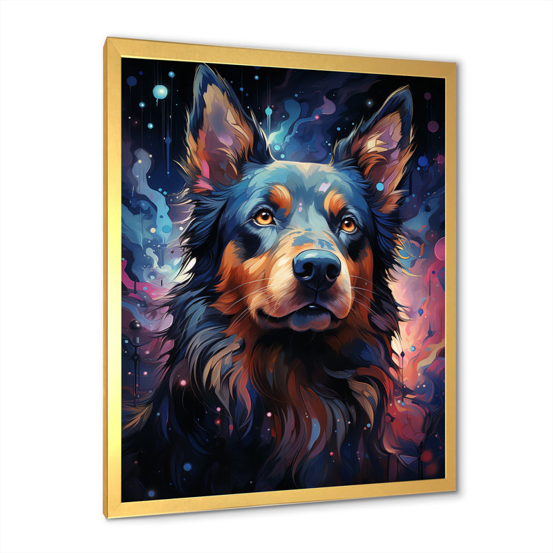 Cosmic Dog Constellations I - Art mural chien, Cadre doré simple, H 20 po x l 12 po x P 1 po