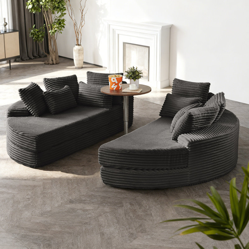 Canapé-lit modulaire surdimensionné en velours côtelé Boneless, Noir, noir, noir, noir