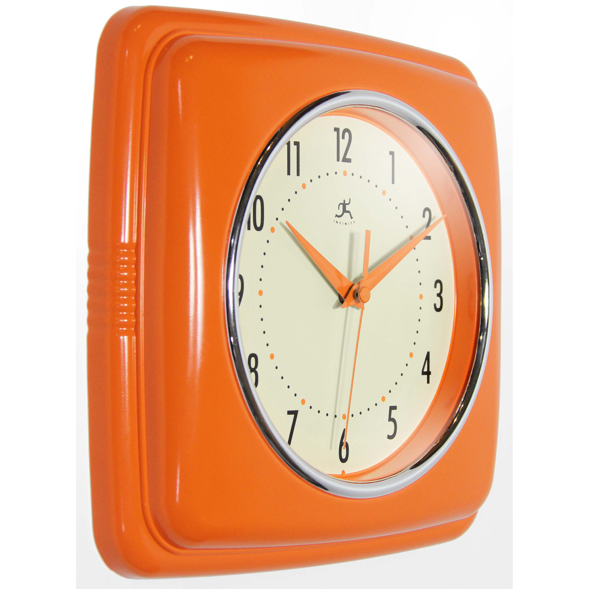 Orrwell Square Plastic Wall Clock 9.25 Inches, Orange