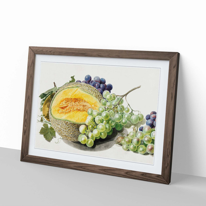 Grapes & Melon by Michiel van Huysum - Picture Frame Art Print, Walnut Framed, 36cm H x 48cm W x 2cm D