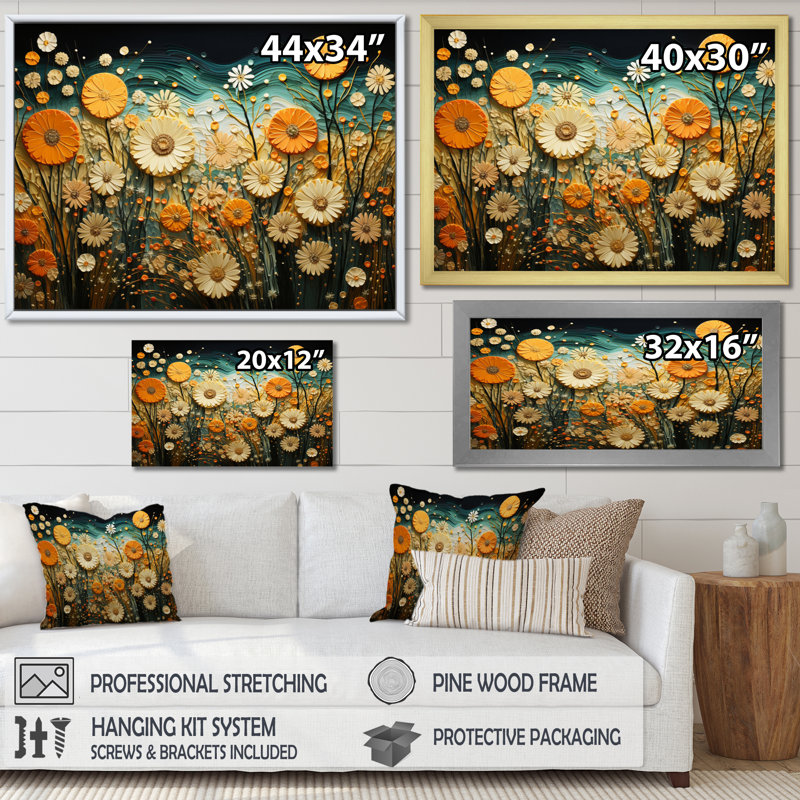 Cactus Manrica orange sarcelle, désert, oasis, tonneau sur toile, H 12 po x l 20 po x P 1 po, Cadre flottant doré