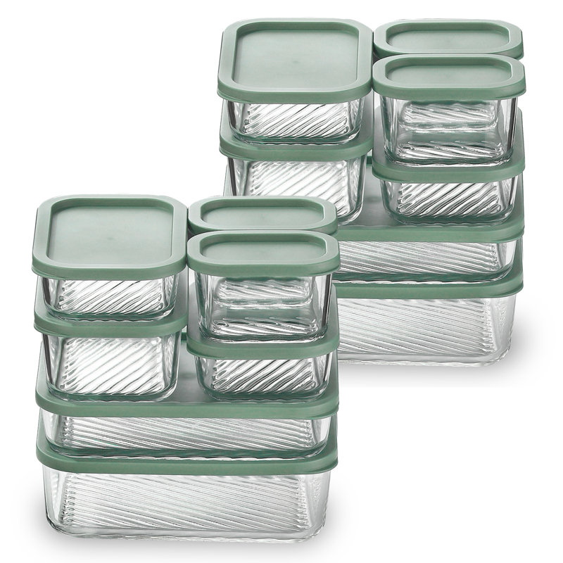 28 Piece Glass Airtight Meal Prep & Storage Containers with Lids, Sage Green, 28
