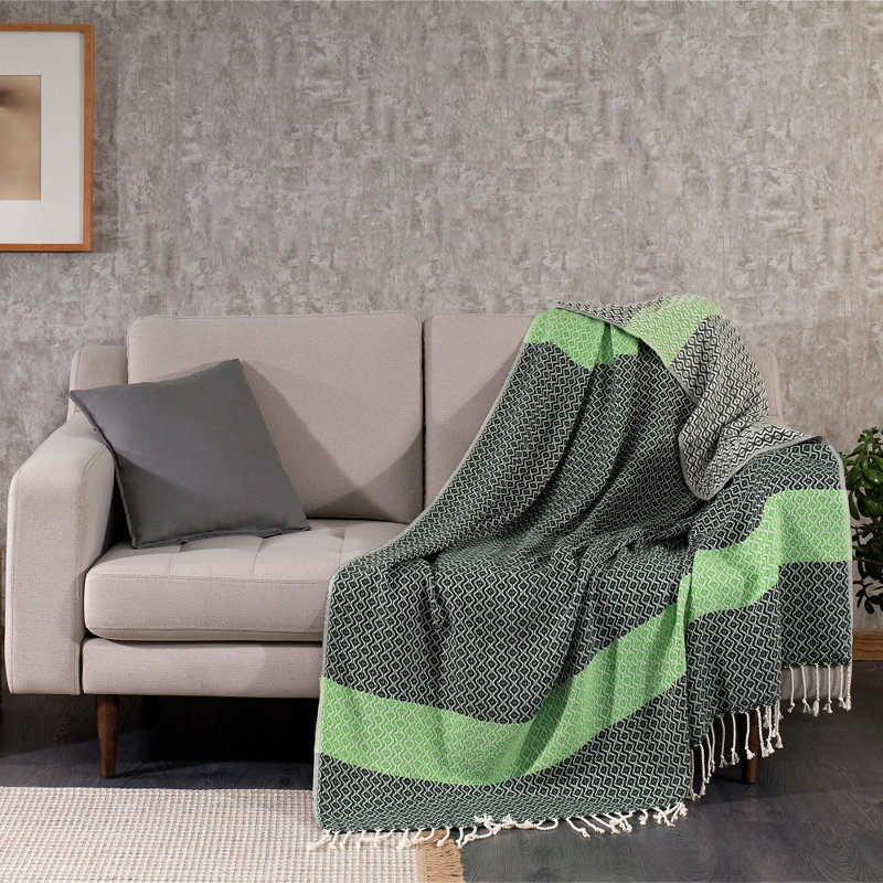 Hand Woven Throw Blanket, Green