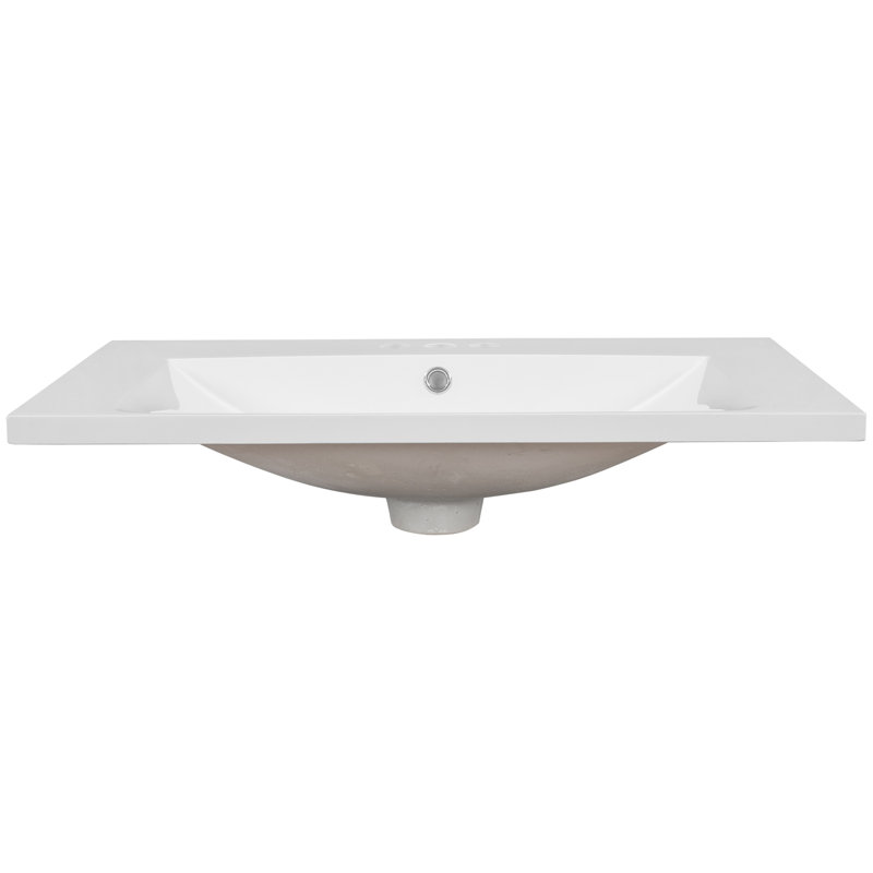 Plateau de meuble-lavabo simple 30 po avec lavabo blanc, 3 trous de robinet, céramique, blanc
