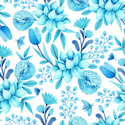 Blue Floral Wallpaper Floral Roll