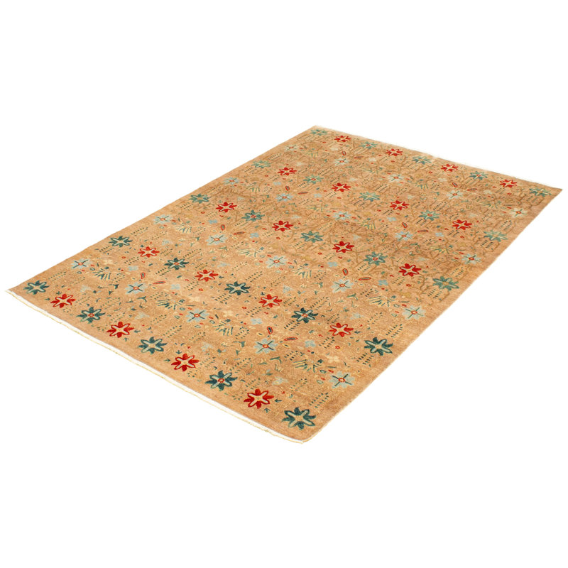 Tapis unique en laine brun clair 5 pi 11 po x 8 pi 8 po One Age of a Kind Jincea