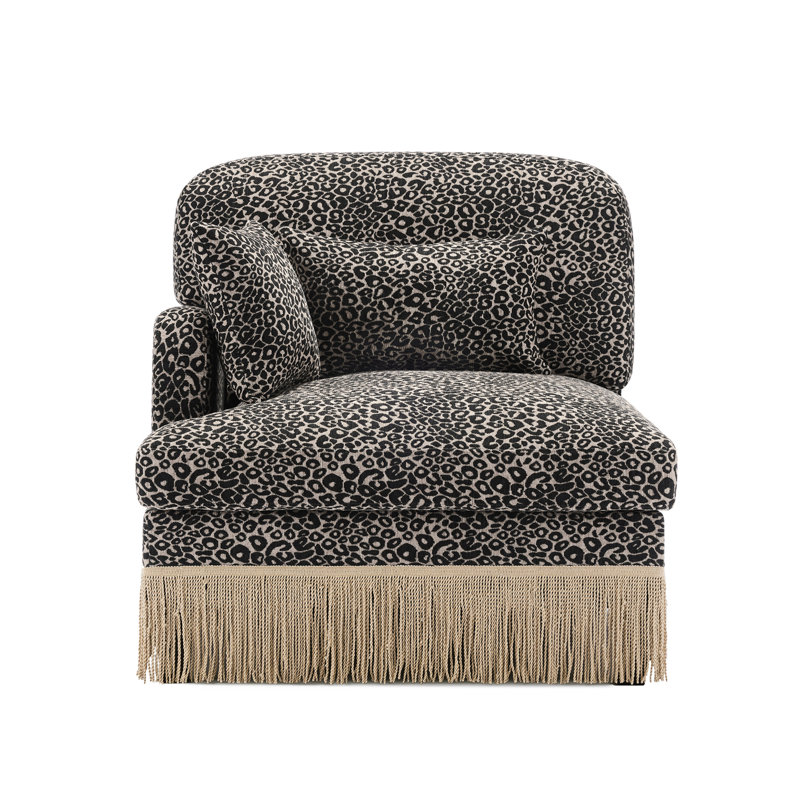 Canapé LSF léopard chenille avec coussins - noir kaki
