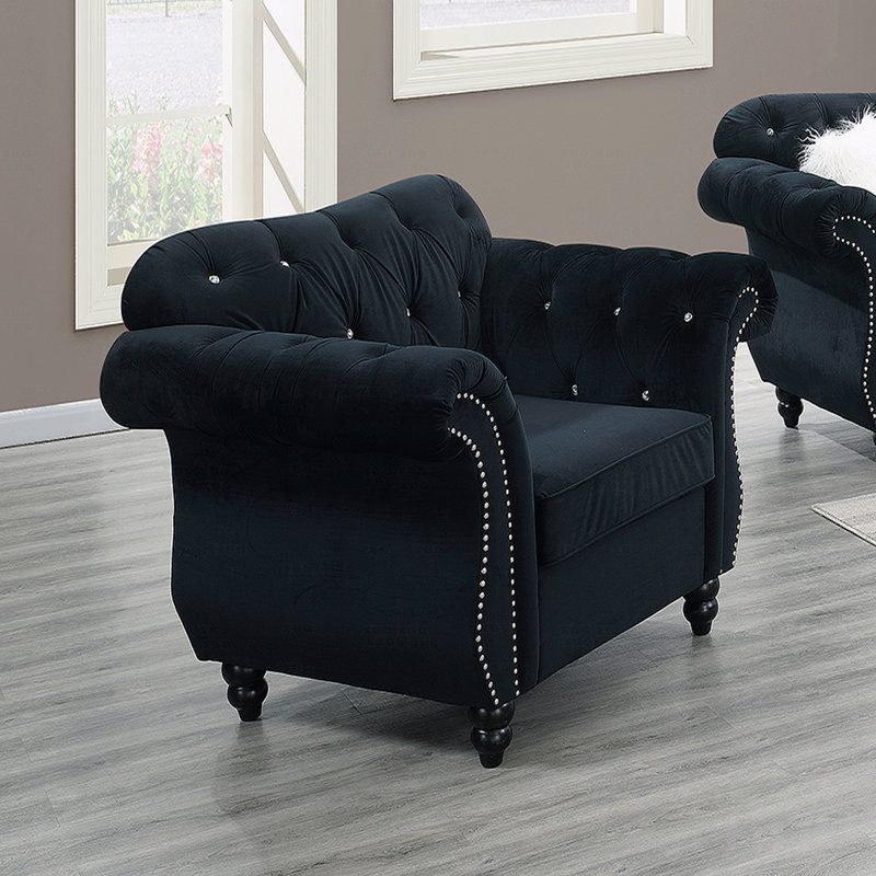 Fauteuil d'appoint rembourré en tissu de velours noir de luxe 1pc