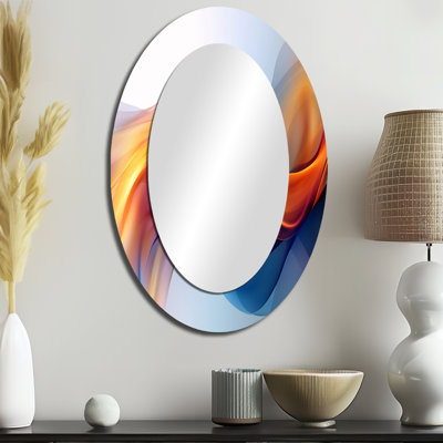 Orange orange bleu fractal I - miroir mural moderne orange ovale