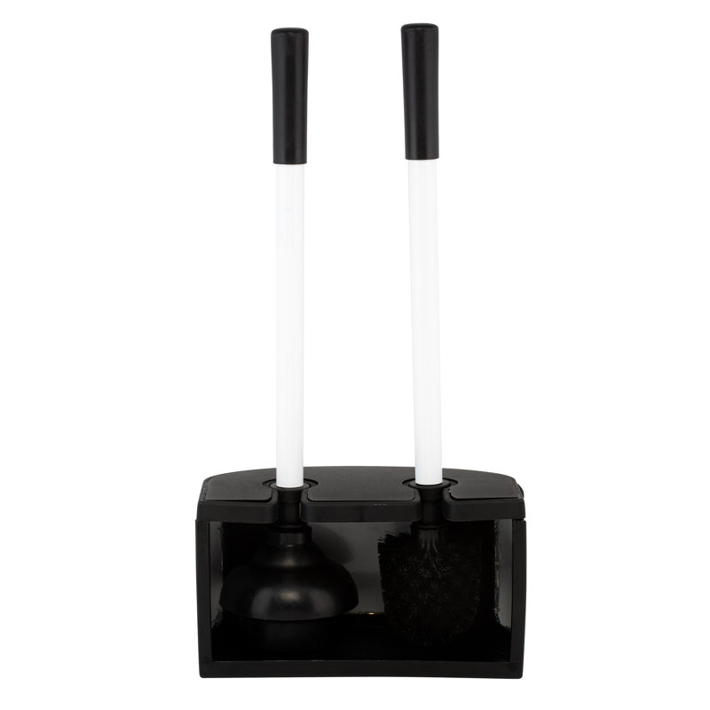 White Steel 2-in-1 Toilet Brush and Plunger Set with Holder