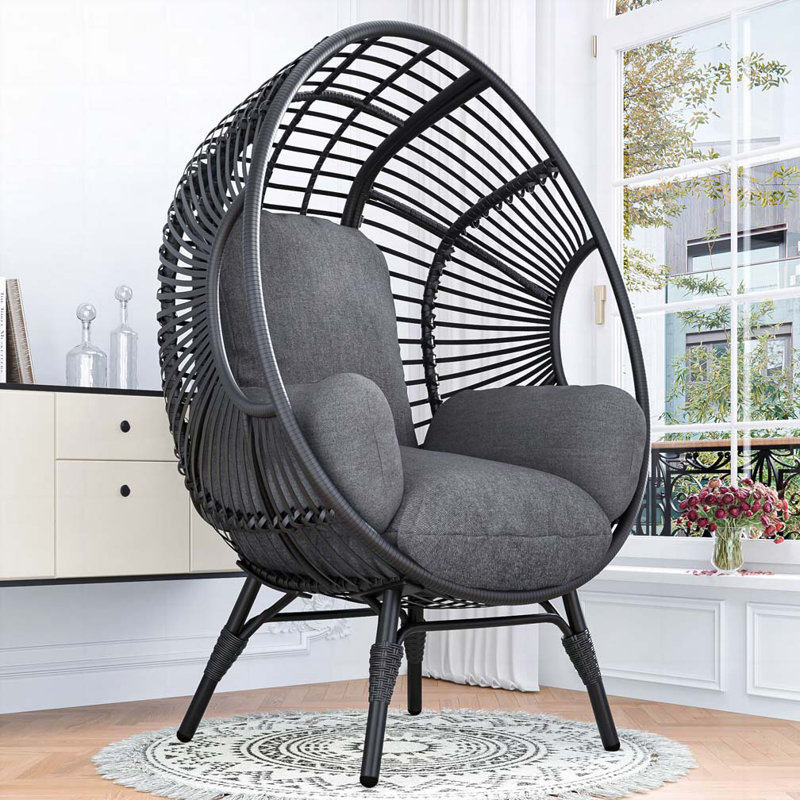Fauteuil de patio en osier PE, Gris, Noir