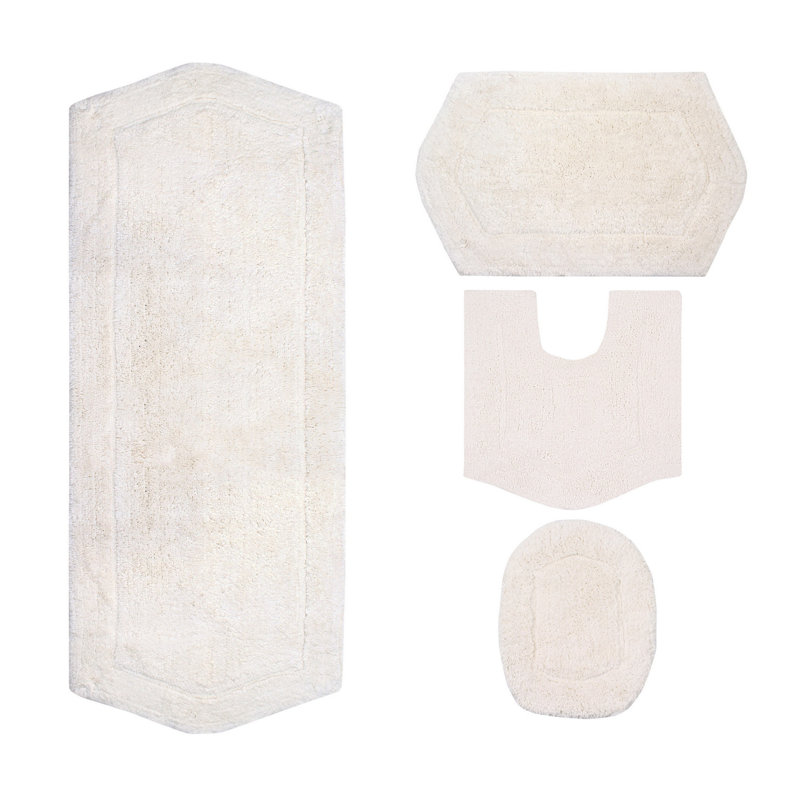 Waterford 4 Piece Bath Mat Set with Lid Cover, Quick Dry, Machine Washable Rugs, Absorbent, Ivory