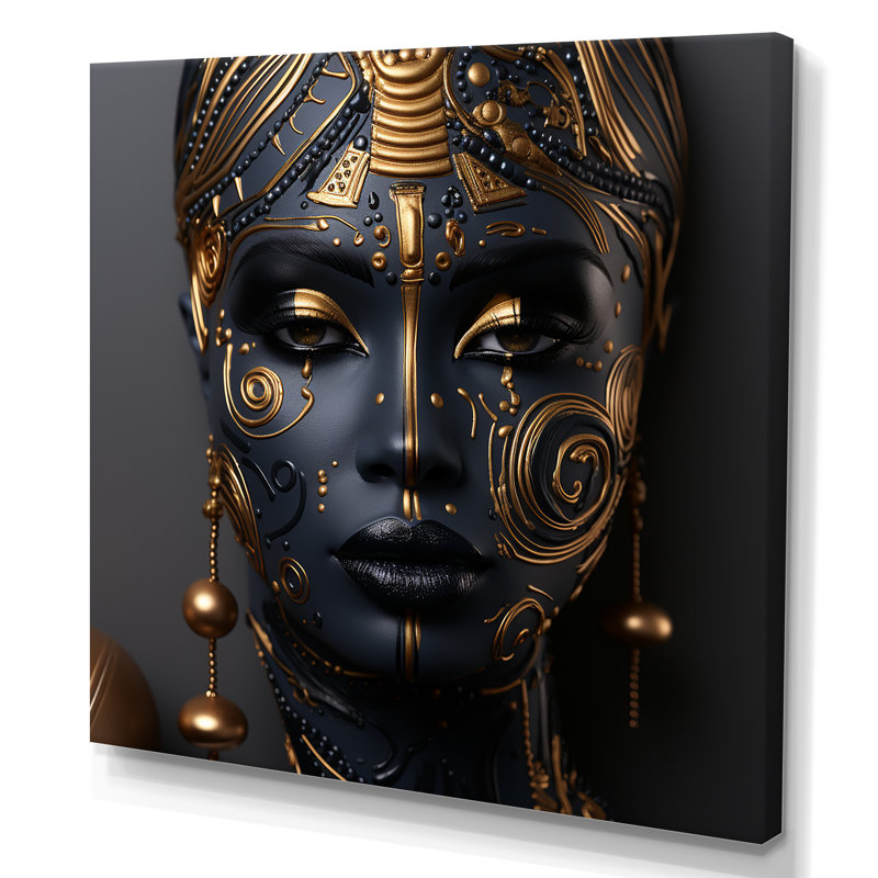 Art africain sur toile, tribus noires et dorées II, Toile tendue, H 30 po x l 30 po x P 1,5 po