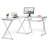 Techni Mobili L-Shaped Tempered Glass Top Computer Desk With Pull Out Keyboard Panel, Clear