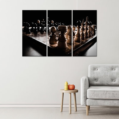 Elegant Chess Board Canvas Print: Black and White Strategy Game,3P Wrapped Canvas