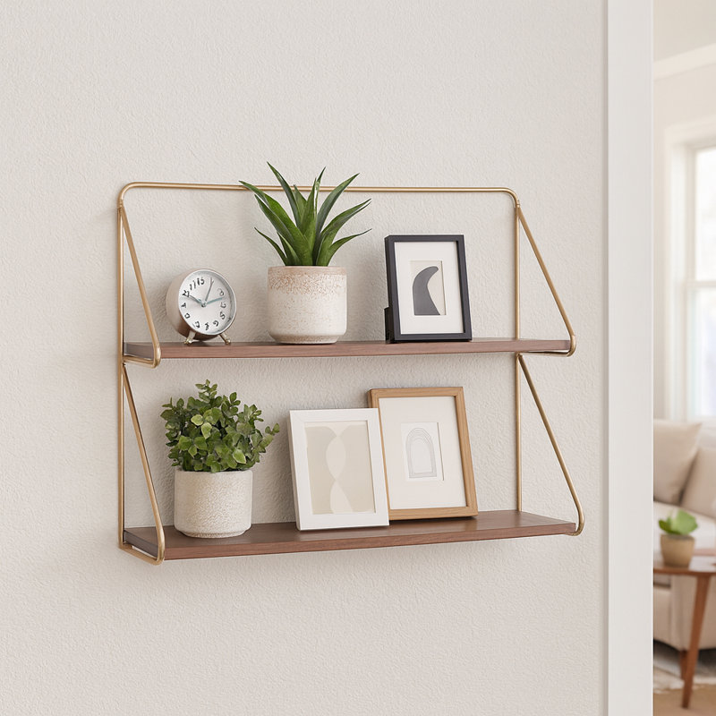 Modern 2 Tier Hanging Wall Shelf for Home Decor - Decorative Wood Shelves Artistic Accent for Bedroom, Office, and Kitchen Decoration - 20"