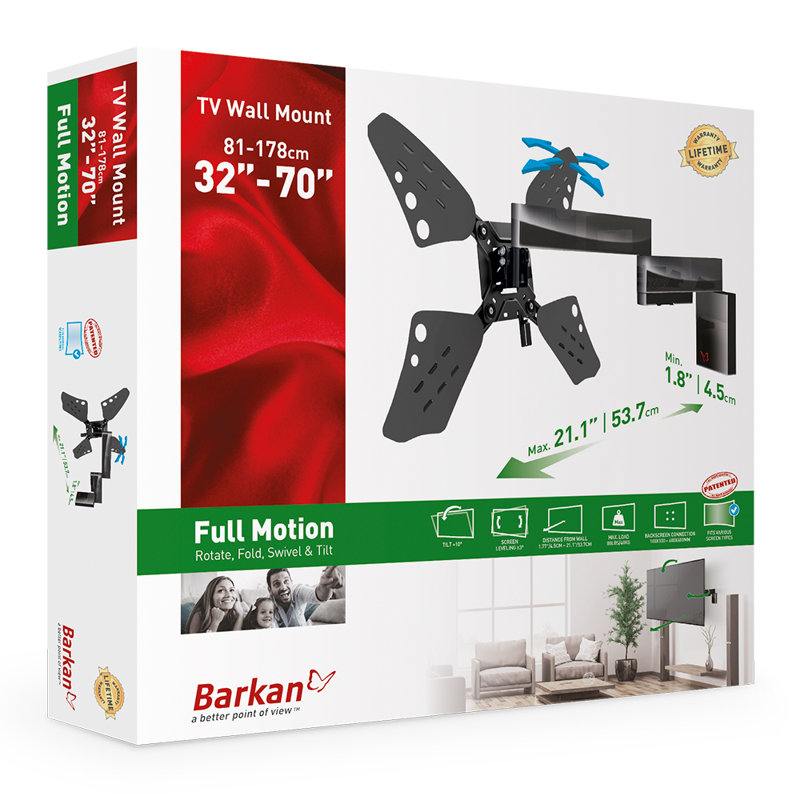 Barkan Black Steel Full Motion TV Wall Mount for 32"-70" Screens