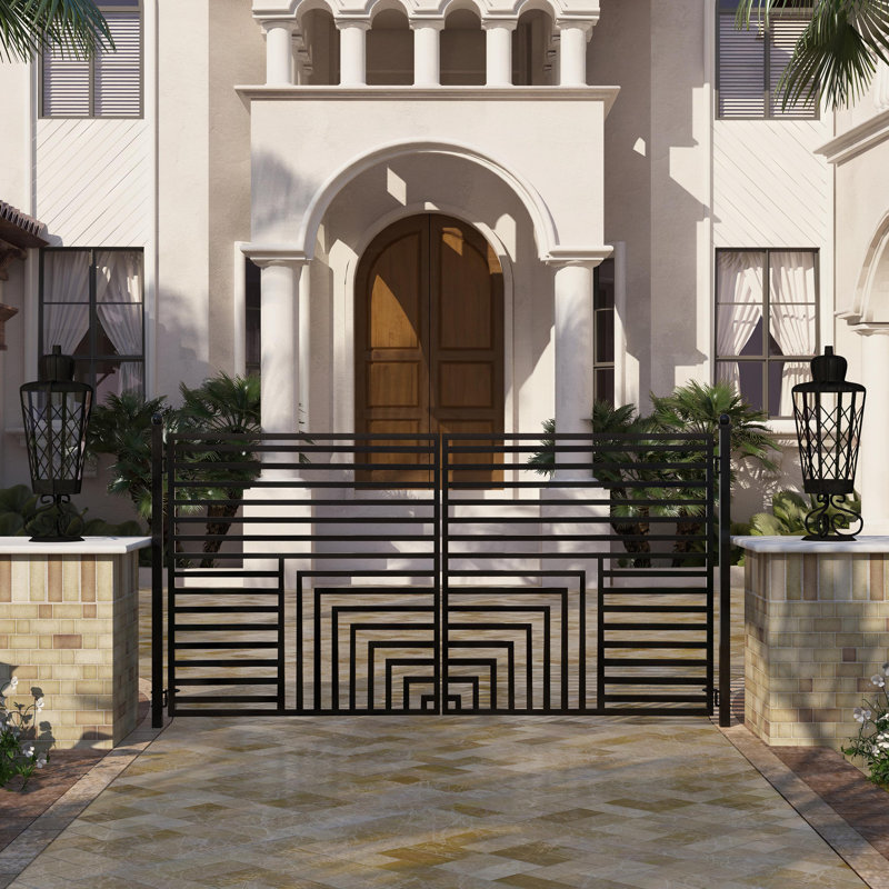 Florence Style Black Steel Dual Swing Driveway Gate 18 ft