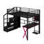 Lit mezzanine double en métal avec bureau intégré et garde-robe