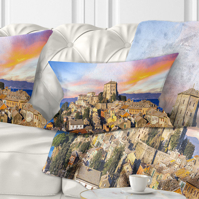 Coussin lombaire paysage village médiéval Capodimonte