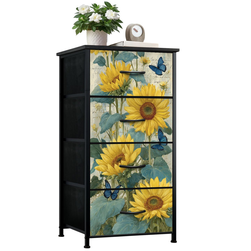 Commode vintage pour la chambre à coucher avec 4 tiroirs de rangement Commode rustique en coton
