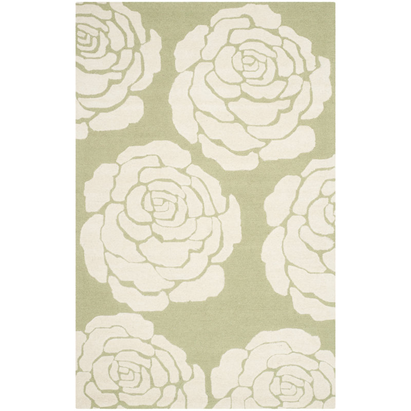Cannen Hand Tufted Wool Floral Rug, Rectangle 6' x 9'