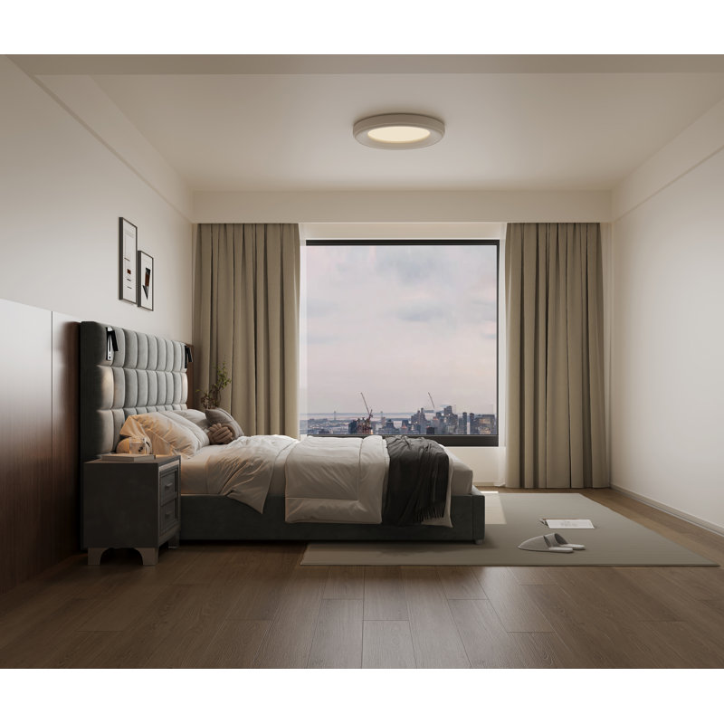 Upholstered Bed With Led-illuminated Headboard & Built-in Usb Ports, King