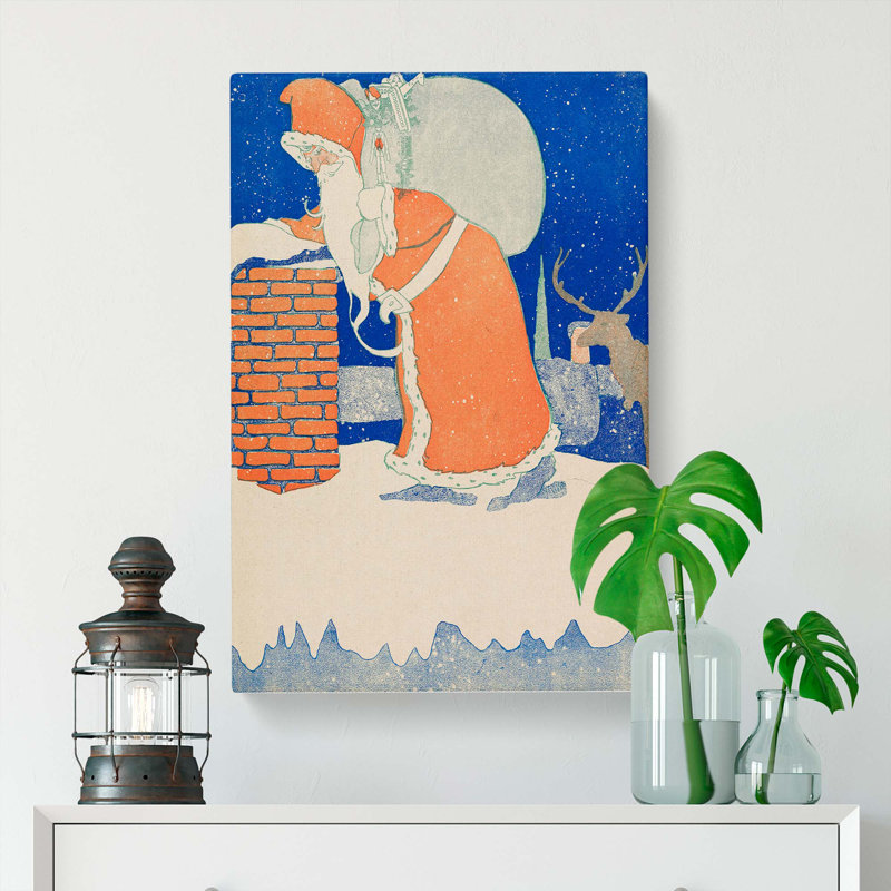 Father Christmas with Reindeer - Wrapped Canvas, 91cm H x 60cm W x 3cm D