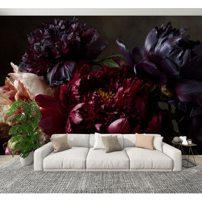 Peel and Stick Wallpaper Victorian Mood Peony Deep Plum Crimson Vintage Wall Murals 100"H x 144"W Removable PVC Wall Paper Self-Adhesive Wall Decor for Bedroom Living Room Home Office