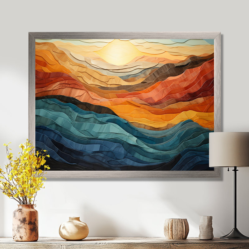 Paysage de montagnes corail bleu sarcelle audacieux - art mural montagne - vallée de Bold, H 34 po x l 44 po, Argent argent