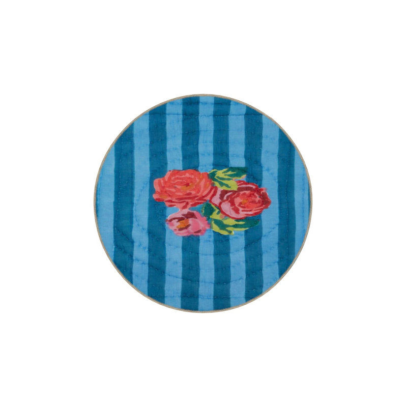 Middle Blue Rose Patterned Multicolored Woven Floor Carpet, Rectangle 5'2" x 7'7"