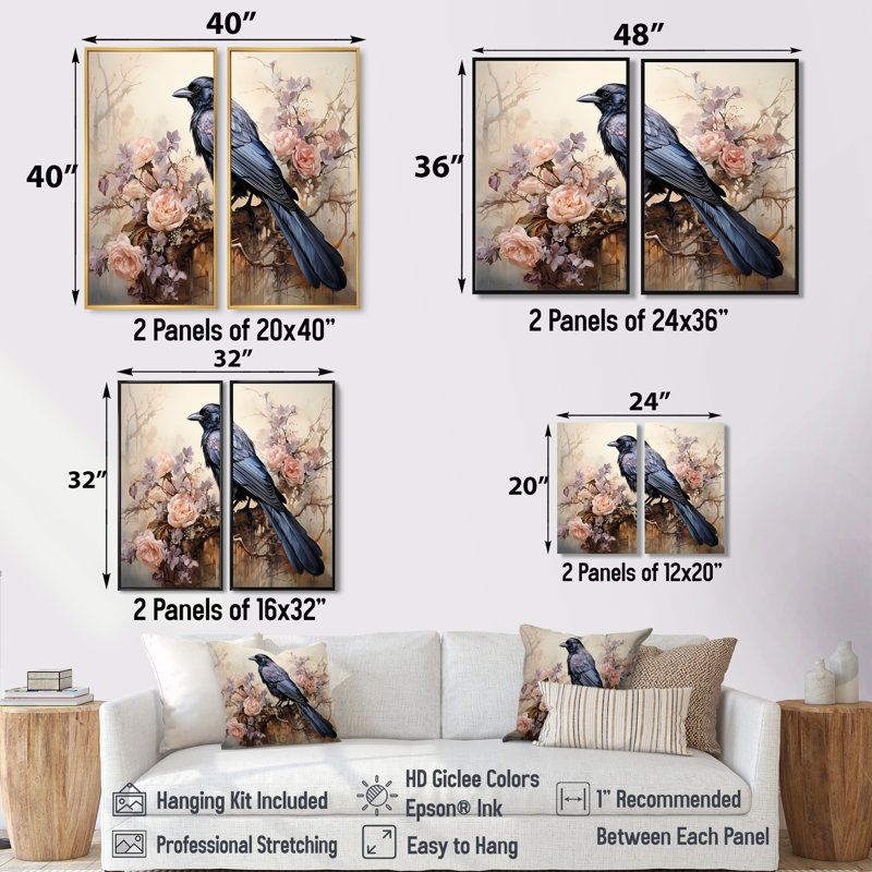 Corbeau murmure II - animaux, ensemble de 2 impressions sur toile, 40" H x 40" W, Impression encadrée flottante, White