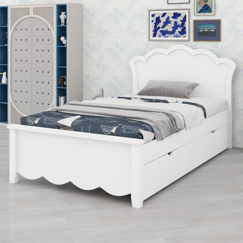 Lit plateforme en bois avec tête de lit et deux tiroirs sous le lit, Lit simple