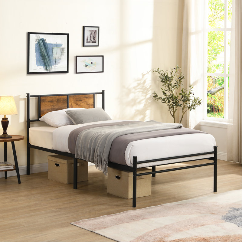 Cadre de lit simple TG, tête de lit avec décoration en bois, noir