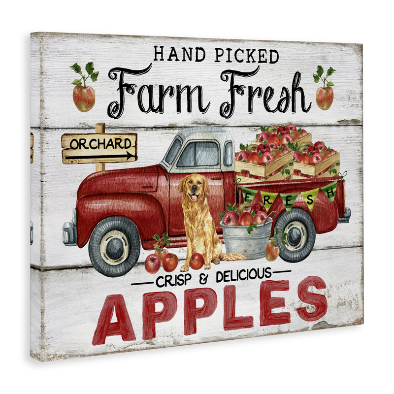 "Farm Fresh Apples Truck", art mural sur toile par Creatif Belle bp-622_CN, H 36 po x l 48 po