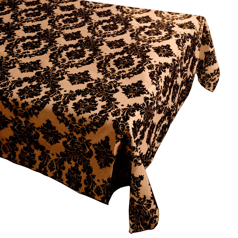 Damask Tablecloth, 96" x 58", Black/Beige