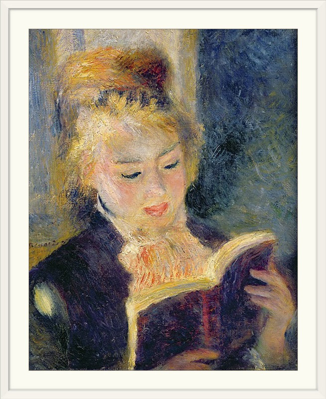 « fille reading, 1874 » par pierre-auguste renoir, reproduction d’art, H 23 po x l 20 po x P 1 po, Cadre noir