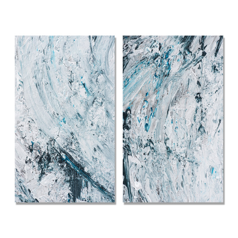 Ensemble de 2 reproductions d'art sur toile - Coups de peinture abstraits bleu clair, Toile tendue