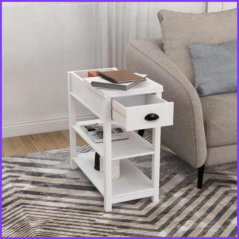 Table basse blanche escamotable peu encombrante avec tiroirs et amp; Tablette, design minimaliste pour le salon, la chambre à coucher