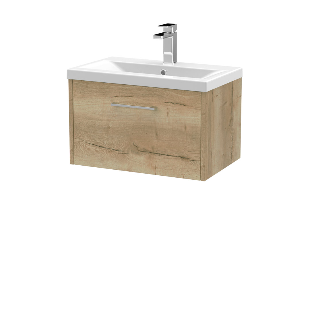 Hudson Reed Autumn Oak Juno Woodgrain Wall Hung Single Drawer Vanity Unit And Mid Edge Ceramic Basin | | Mdf | 600Mm - Image 2