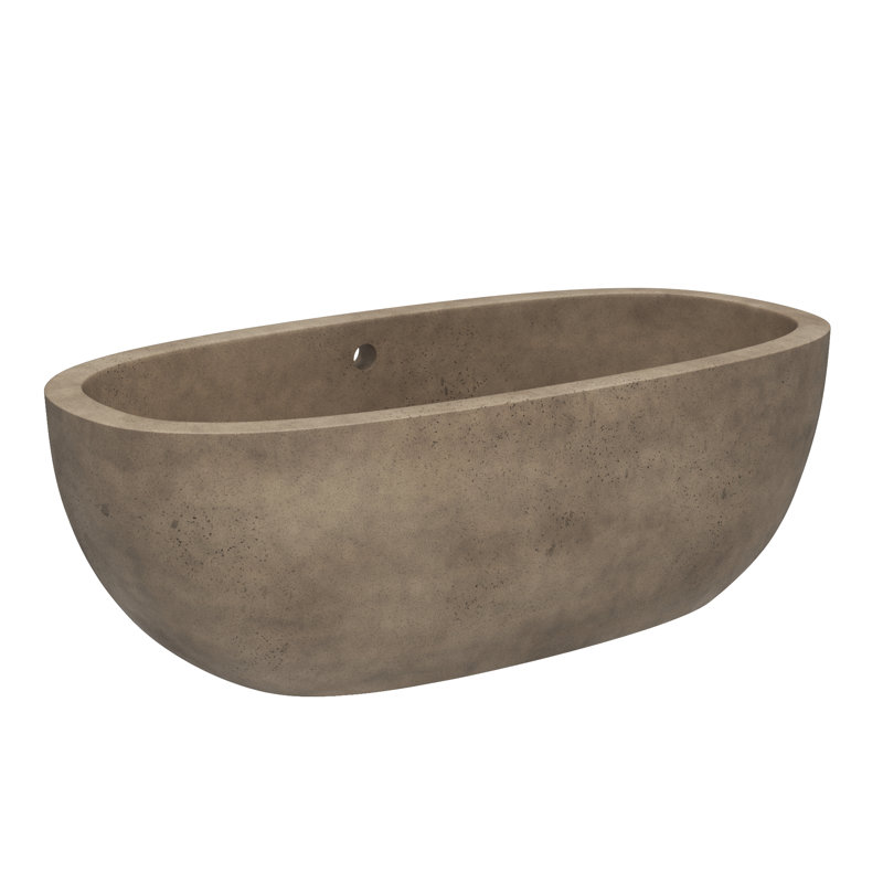 Avalon NativeStone Concrete Freestanding Oval Soaking Bathtub, Earth, 23" H x 36" W x 72" L