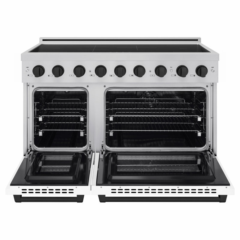 ZLINE Autograph 48 in. 7 Element Paramount Induction Range with White Matte Doors & Black Accents