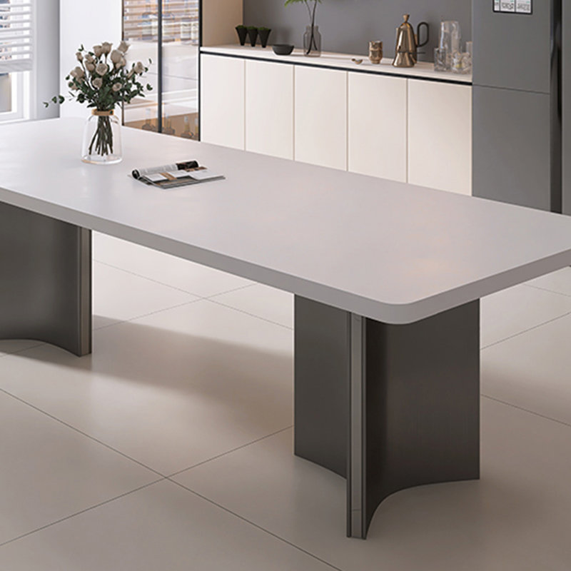Ensembles de tables de salle à manger épaisses à plaque de roche., Blanc / Blanc, H 29,53 po x L 70,87 po x l 31,5 po