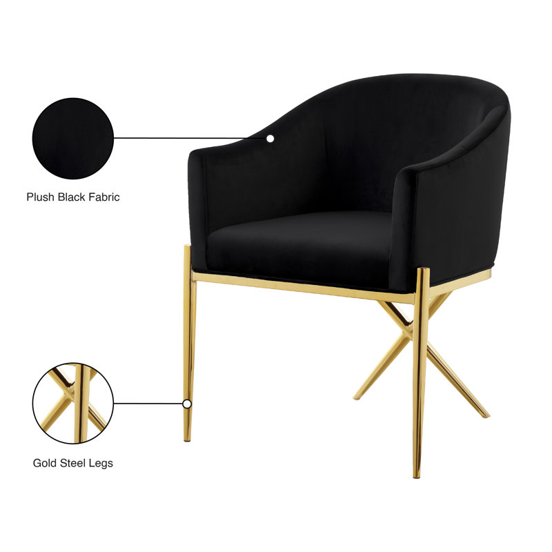 Xavier Upholstered Dining Chair, Black Velvet, Gold