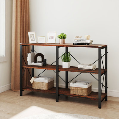 47" Industrial 3-Tier Bookshelf, Metal & Solid Wood, Rustic Farmhouse Storage for Living Room & Home Office
