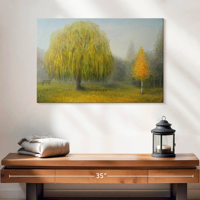 Misty Willow Tree, peinture, H 16 po x l 24 po