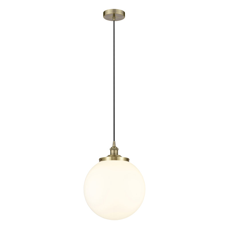 Luminaire suspendu simple à 1 lumière Alfonsa, Laiton antique, Blanc mat